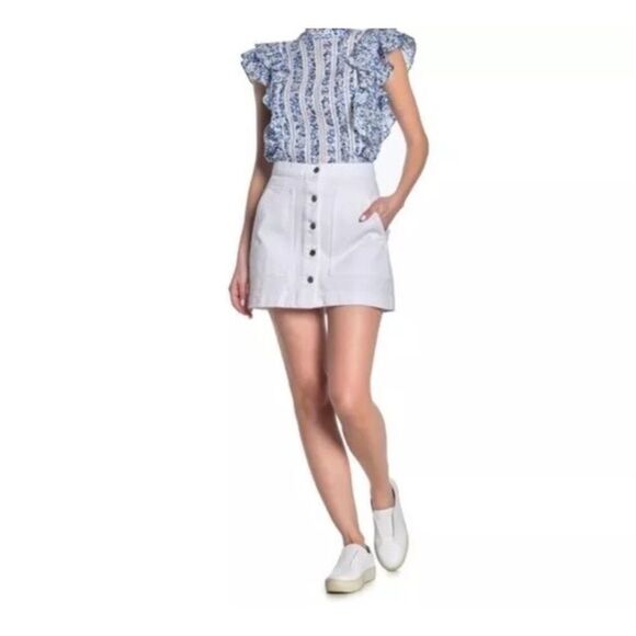 Veronica Beard Dresses & Skirts - Veronica Beard Getty Cargo Mini Skirt Button Front Denim Size 4 White NWT